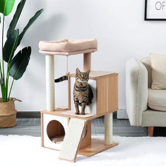 arbre a chat en bois refuge rassurant woodpurr