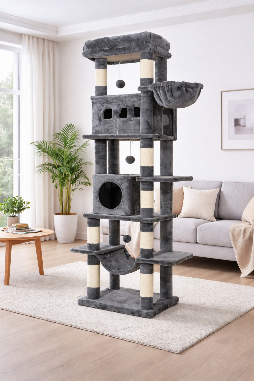 arbre à chat xxl gris foncé carrousel flufftree