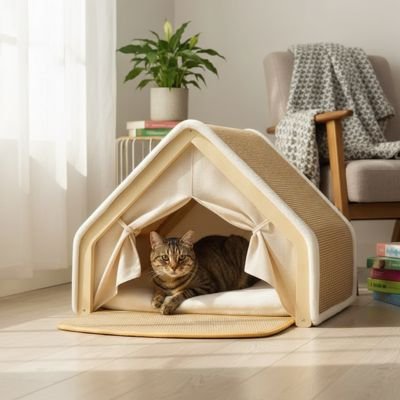 chat dans maison pour chat fluffhouse pres fenetre