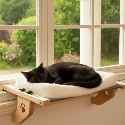 chat noir dans hamac pour chat fenetre purrview