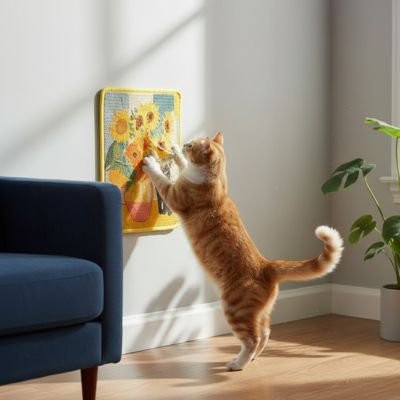 chat roux fait griffes sur tapis griffoir pour chat clawmat