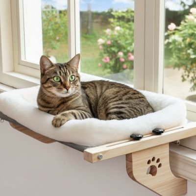 chat tigre dans hamac pour chat fenetre purrview
