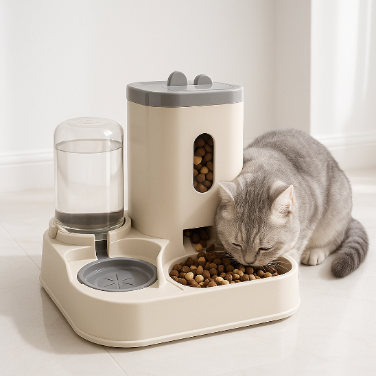 distributeur de croquettes pour chat gris feedmate