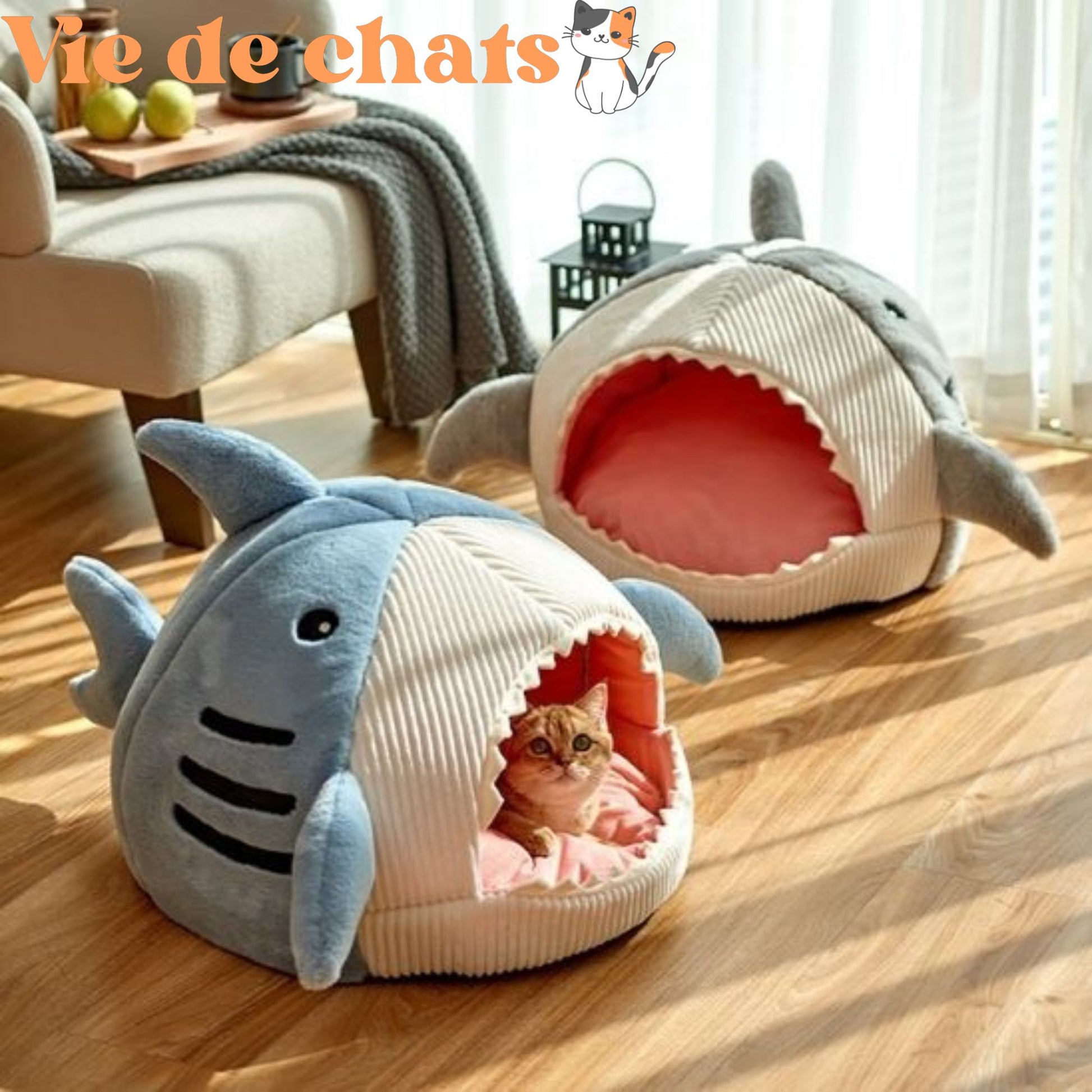 niche pour chat design original requin fluffyshark