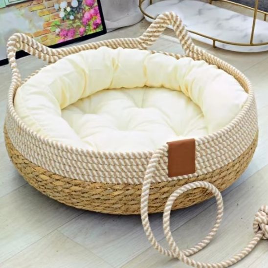panier en osier pour chat beige rattancat