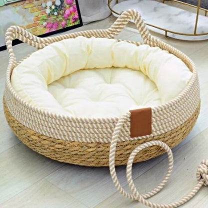panier en osier pour chat beige rattancat