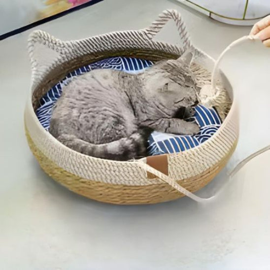 panier en osier pour chat environnement serein rattancat